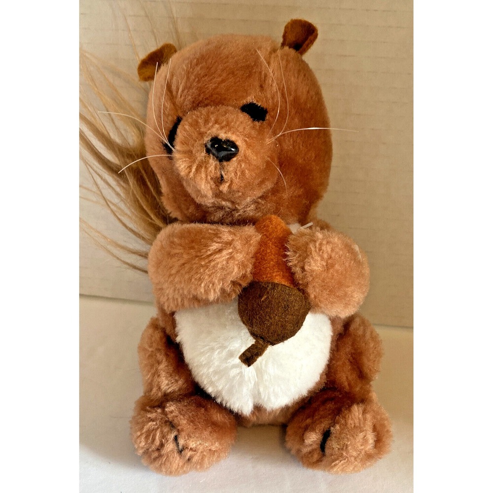 Vintage 1982 Dakin Co. Squirrel Plush Stuffed Animal With Nut 7" toy brown